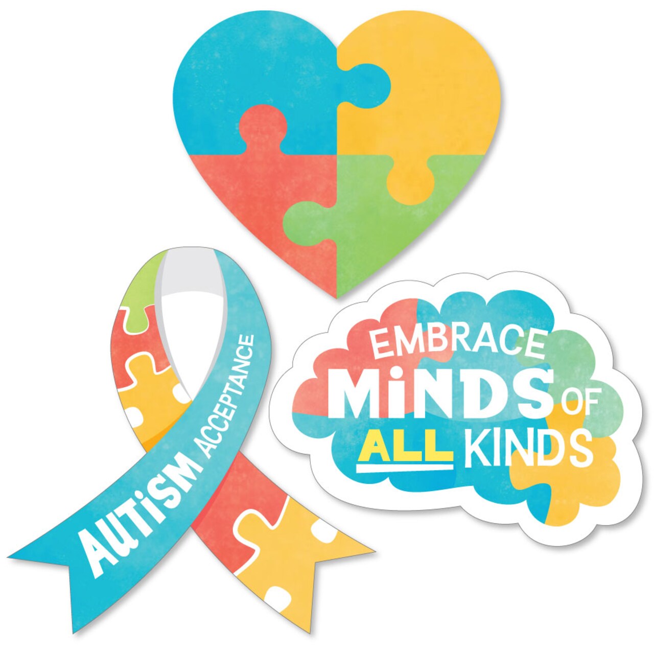Big Dot of Happiness Autism Acceptance Decor - Small DIY Awareness Paper Cut-Outs - 24 Count